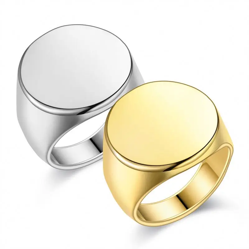 Stainless Steel Yellow Gold Engravable Signet Rings Chunky Gold Plated Rings  Stainless Steel Masonic Rings