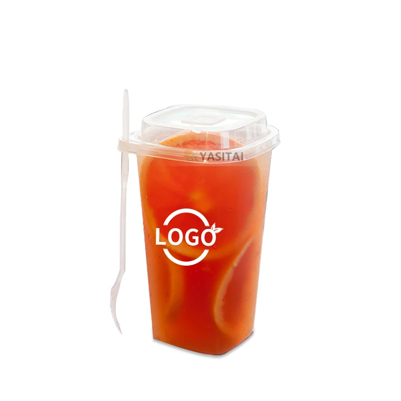 Customized disposable transparent square plastic dessert cup milkshake smoothie pp plastic cups