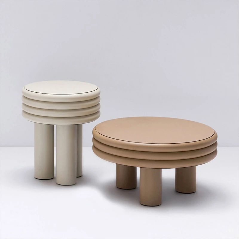 Factory Wholesale Italian Design Living Room Three Legs Round Orange Leather Coffee Table