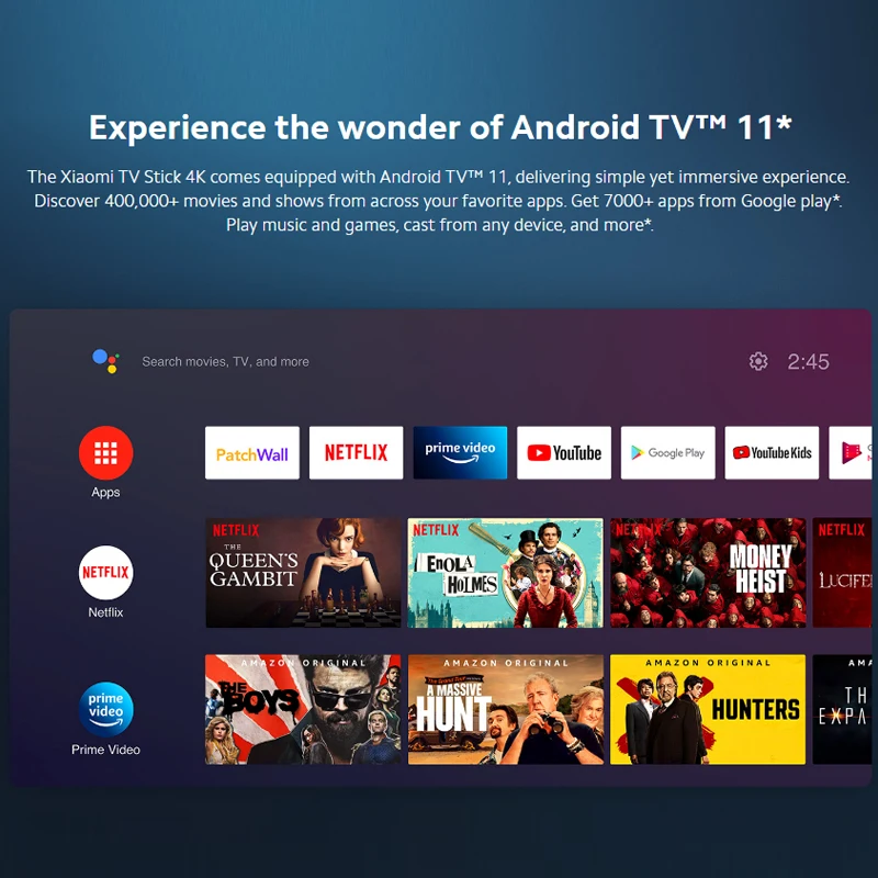 Global Version Xiaomi TV Stick 4K Android 11 Portable TV Dongle 2GB RAM 8GB ROM BT5.0 DTS Surround Sound