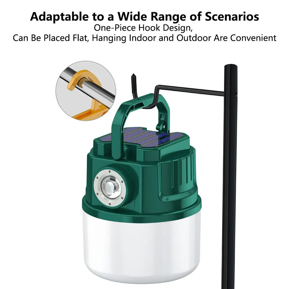 Outdoor solar waterproof camping lamp multifunctional USB rechargeable tent light emergency flashlight with display screen