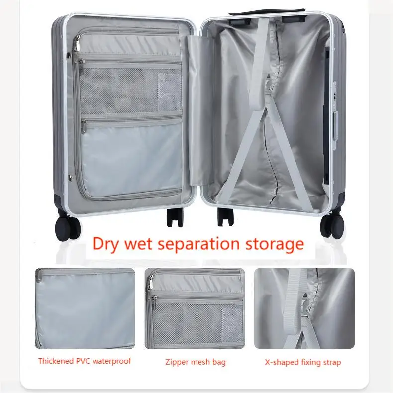 Pailox Front opening suitcase for business USB charging luggage with Universal Wheels,boarding case for unisex