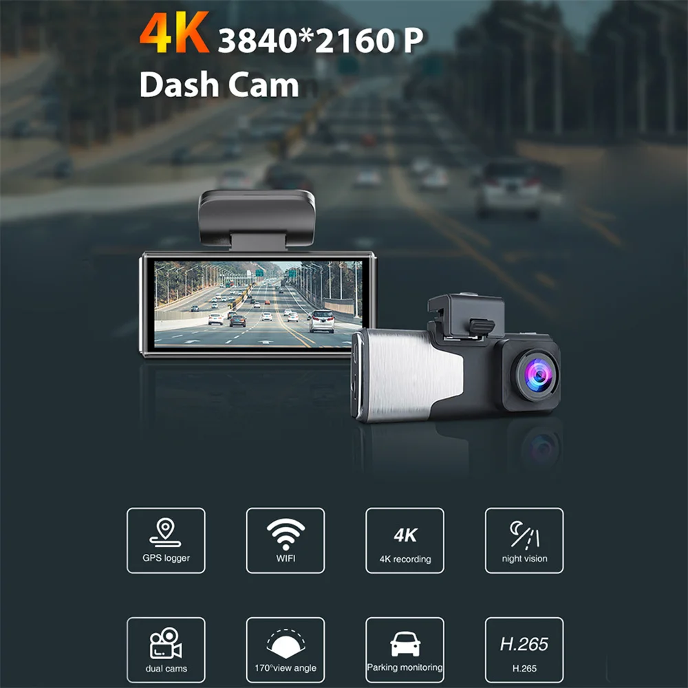 4 Inch Car DVR 4K Mini dual camera dash cam Wifi GPS FHD 3840*2160P car dash camera  Recorder front and rear with app