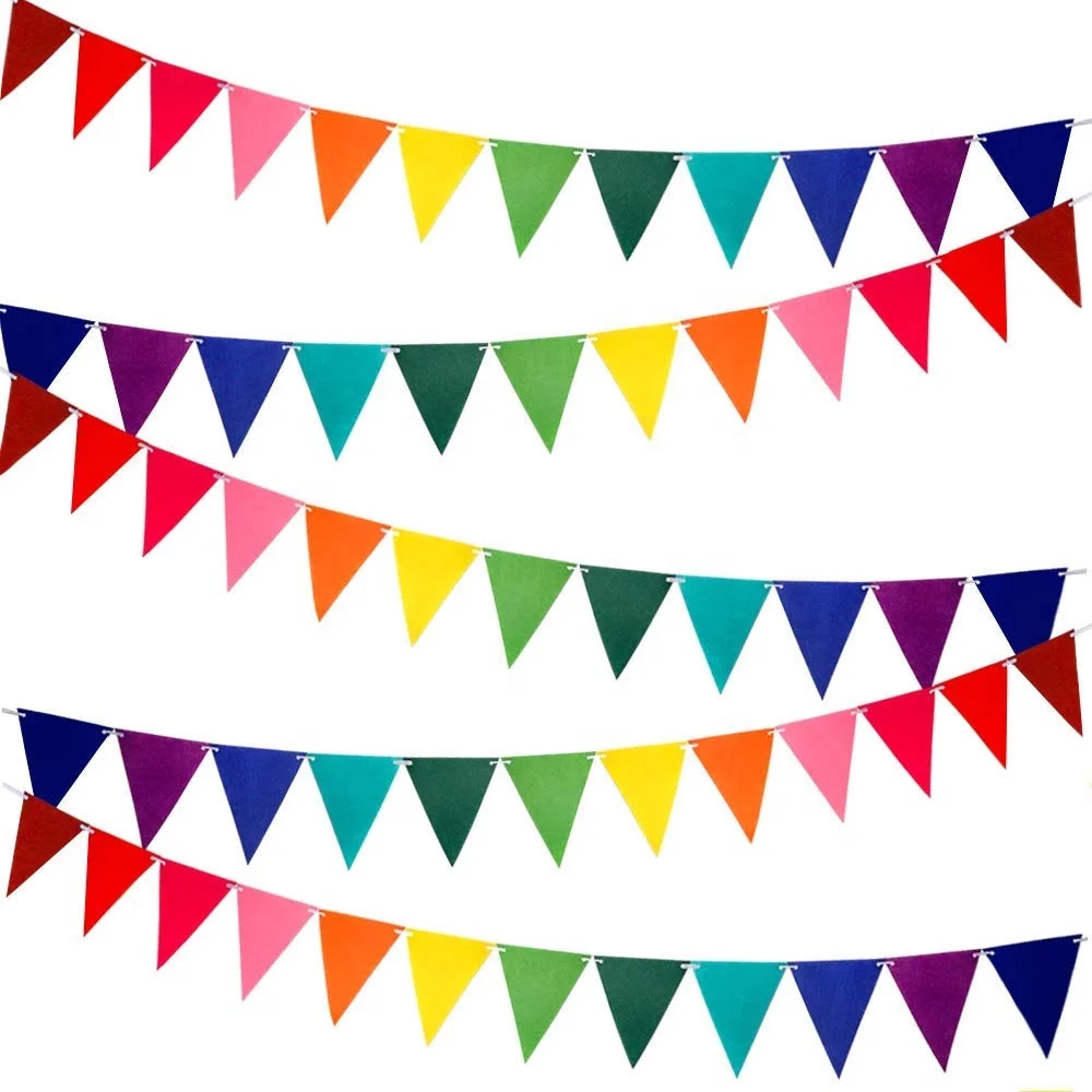 Wholesale Small MOQ Cheap Decoration Custom Colorful Felt Triangle Party Pennant String Happy Birthday Flag