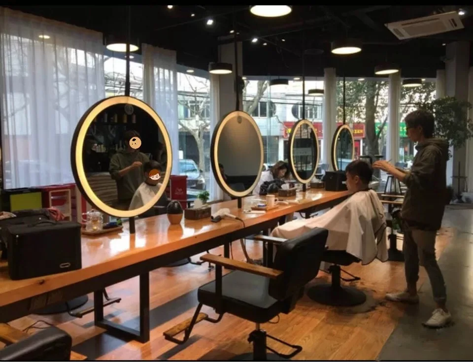 led round mirror station double sided salon styling station