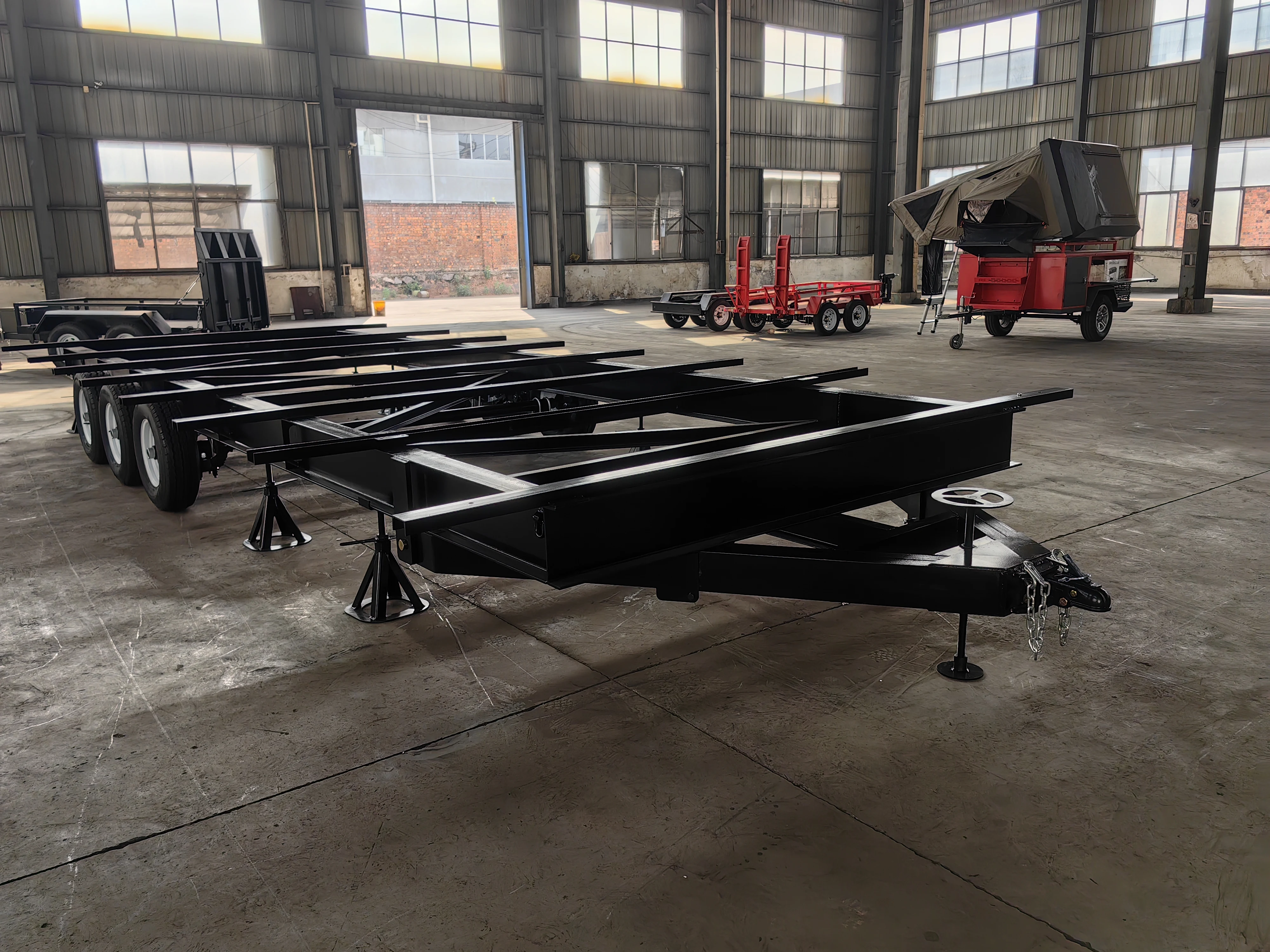Truck Container Frame House Base Trailer Chassis Heavy Duty Max OEM Steel Truck Trailer 8 Cars Semi-trailer Brake CN;ZHE