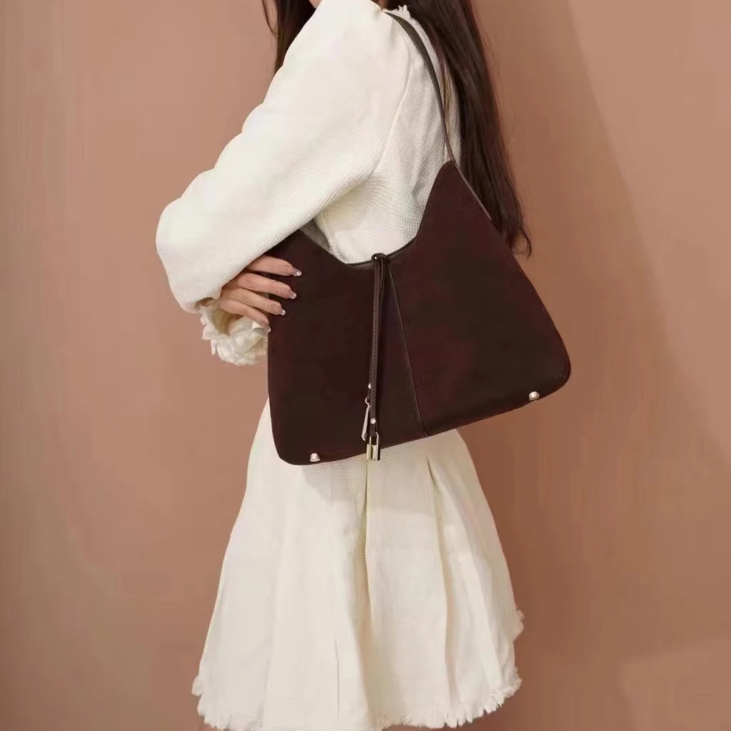 Genuine Leather Armpit Bag 2024 New Retro Suede Tote Premium Feeling Large Capacity Shoulder Niche Ladies Pack