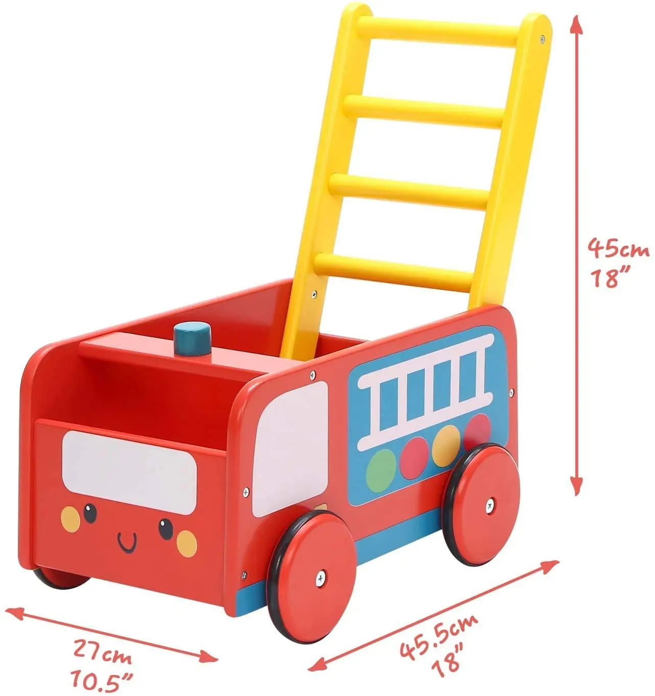 Hot-selling Wooden Wagon Toy 4 Wheels Walker Red Push Wagon Cart For Kids