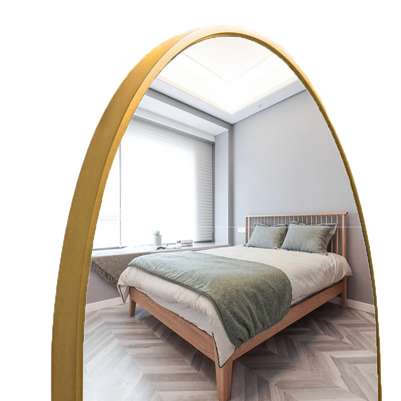 custom arched large gold matel framed big tall full length long body leaning wall free standing floor mirror miroir spiegel