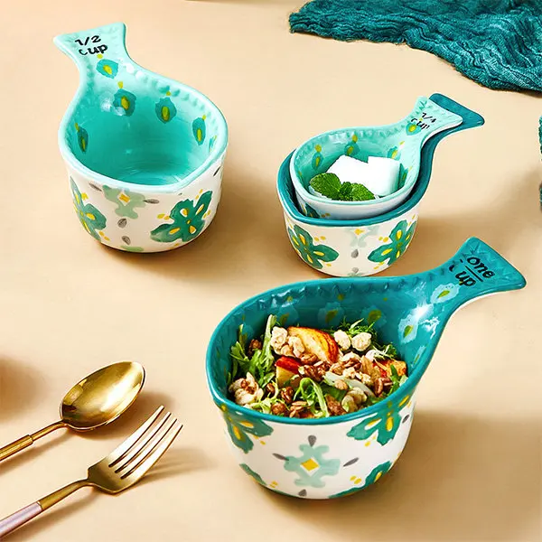 Набор из 4 кухонных посуды керамические зеленые и белые мерные чашки измерительные инструменты сухие