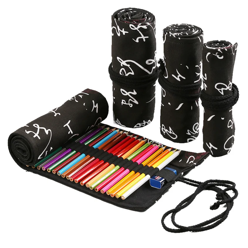 Art Supplies Printing Pencil Case Canvas Pen Storage Tools Pouches 12/24/36/48 Holes Pencilcase Sketch Brush Pencil Bag Roll Up