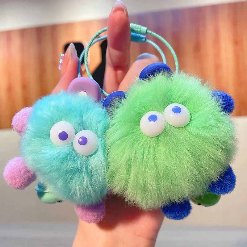 Hecion Healing Plush Elf Keychain Cute Fur Ball Bag Pendant Car Key Ring Doll Fur Doll Machine Gift Fur Key Chain
