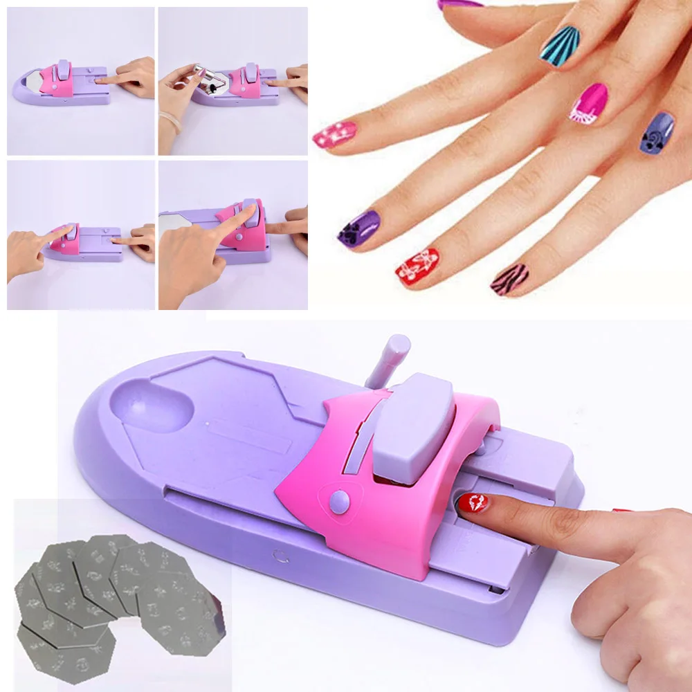 Manicure Art Pattern Nail Print Machine With 6Pcs Metal Stamp Pro Tool Color Draw Polish Printer