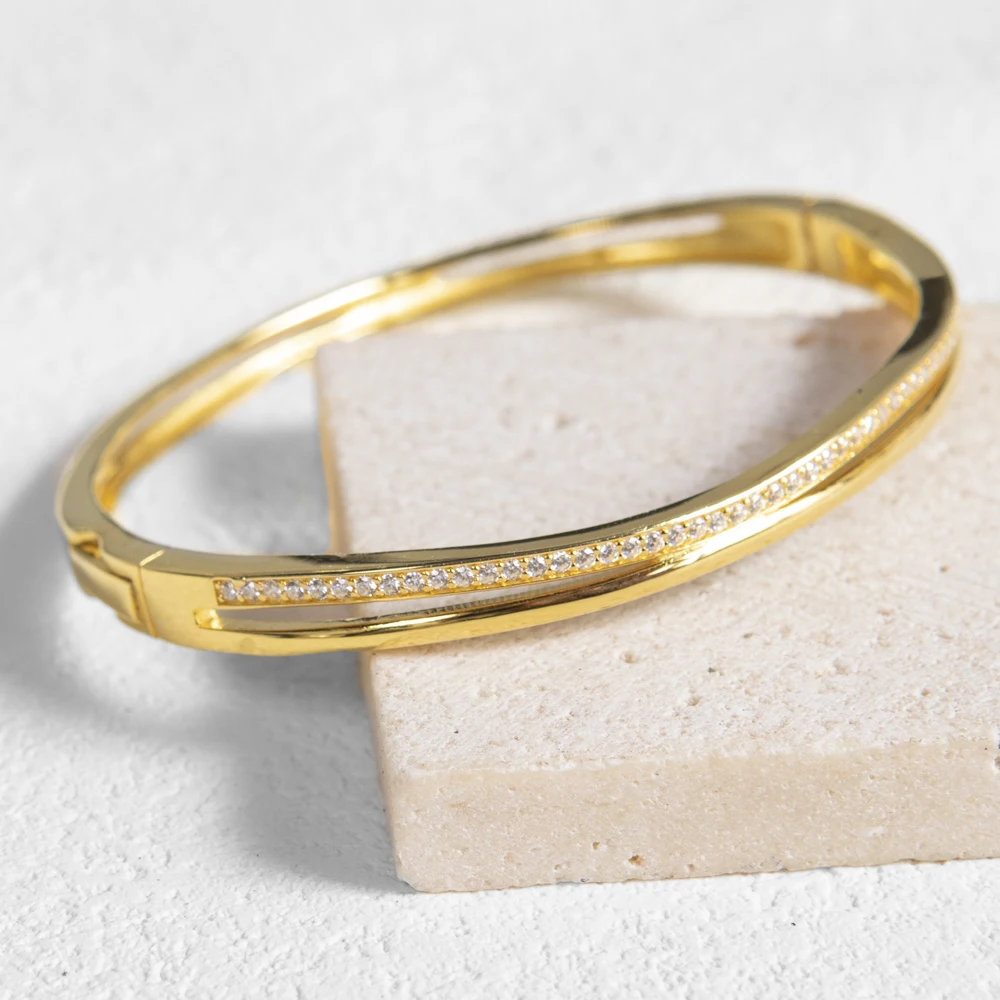 Carline 925 sterling silver custom 18k gold plated bilayer irregularity zircon gold bracelet jewelry for women girls