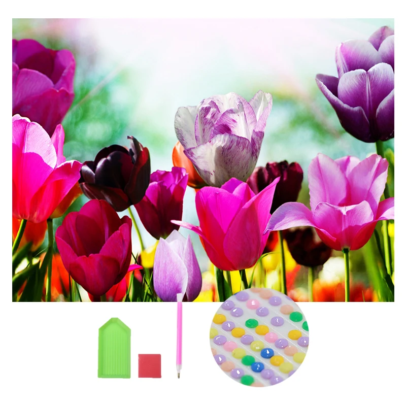 
Wholesale Price Spot Flowers tulipsr bouquet Diamond Painting Round Square Full Diamond Set 