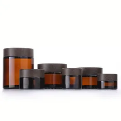 5g 10g 30g 50g 100g 4oz Custom Glass Eye Face Body Empty Cream Cosmetic Amber Jar With Black Dare Wood Lid Cheap prices