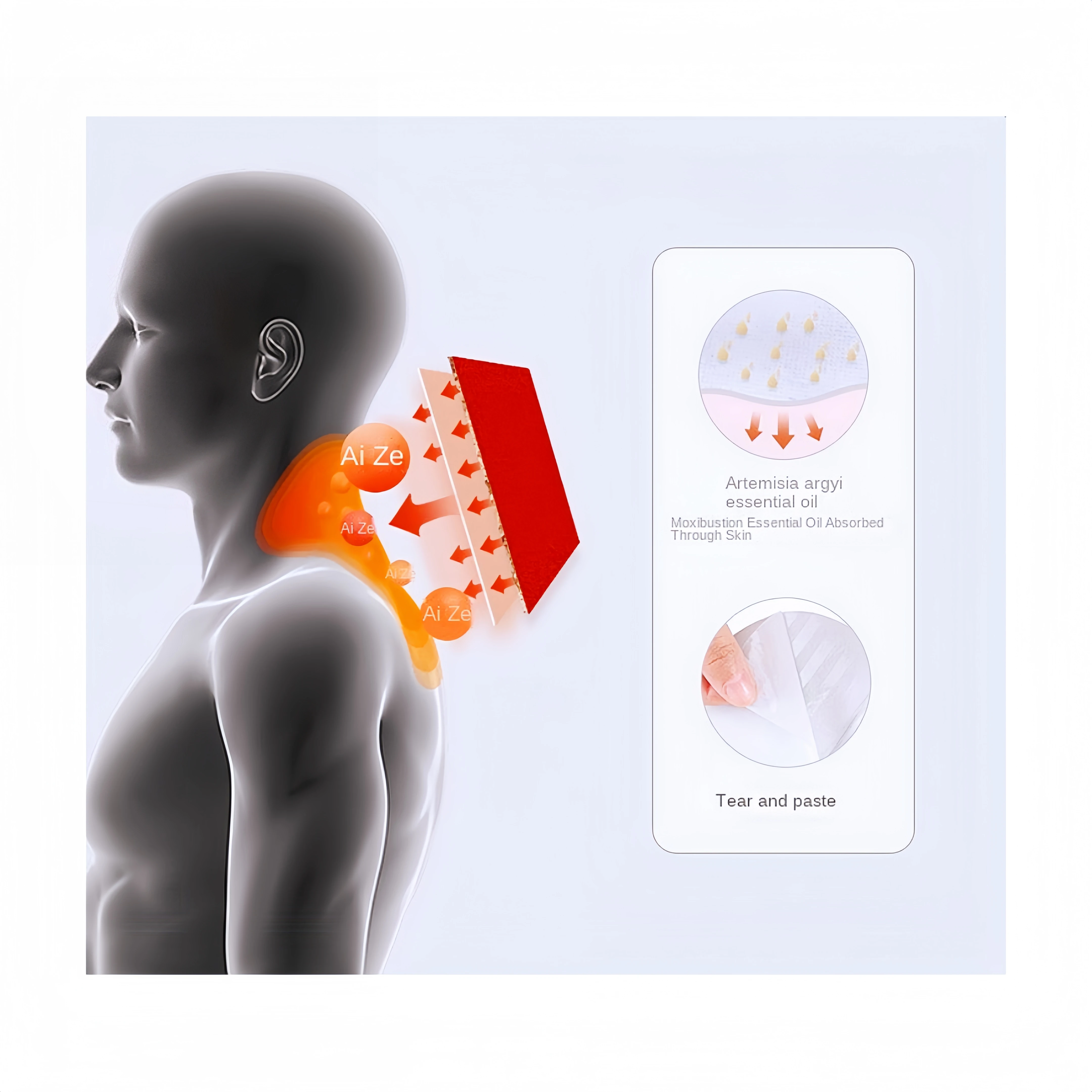 Herbal essence thermostatically self heating moxibustion plaster Shoulder and neck pain Moxibustion pain relieving Patch