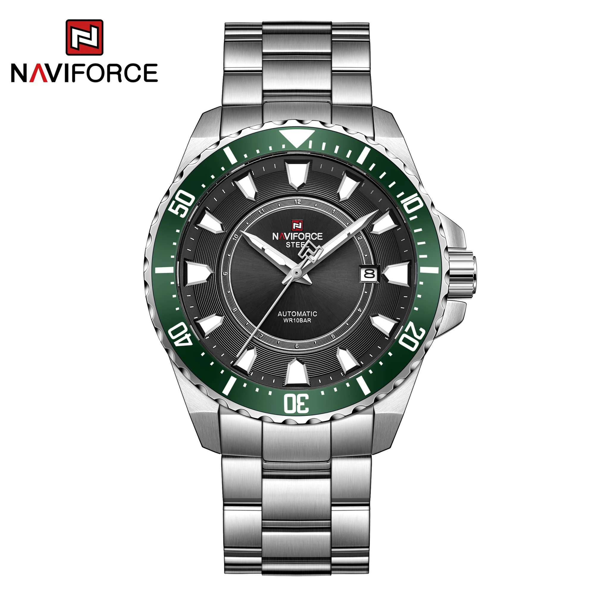 NAVIFORCE 1004 SGNB модные часы из нержавеющей стали 10ATM водонепроницаемые наручные Мужские автоматические механические повседневные