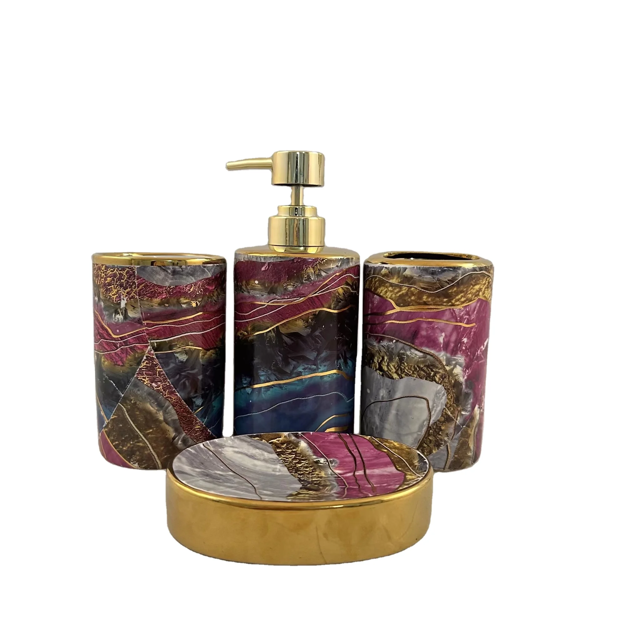 Wholesale High Quality Ceramic Bathroom Accessories Sets Decorative Porcelain Bath Set For Home