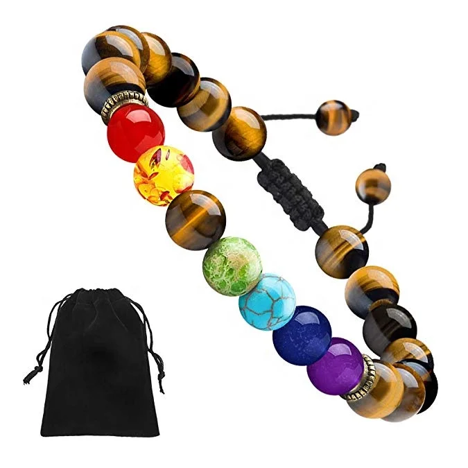 2021 Custom Adjustable Bracelet Pierre Naturelle Crystal Healing 7 Chakra Bracelet