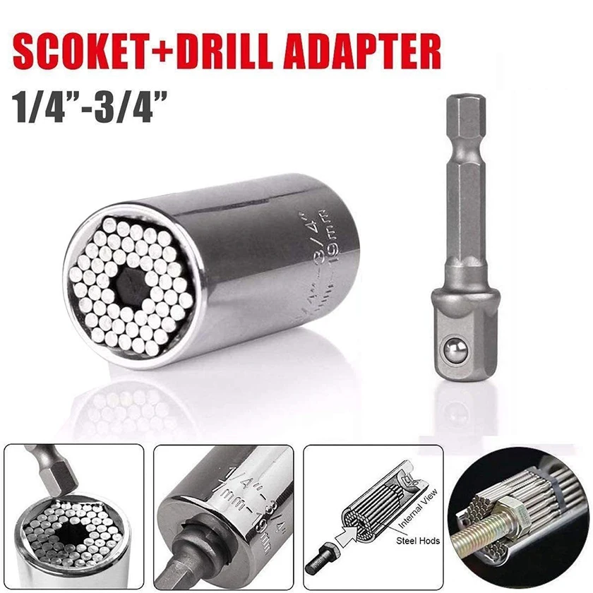 2023 Newest 7-19 MM Magical Universal Socket Wrench Sleeve Grip Power Drill Adapter Tools