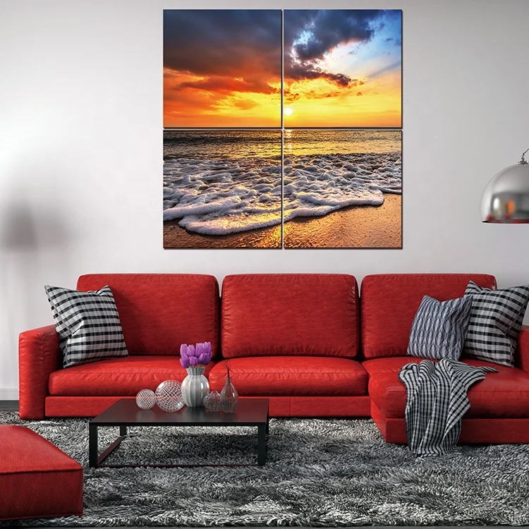 Landscape With Sea In the Sunset 4 Panel Painting islamic Canvas  Wall Art Picture For Living Room