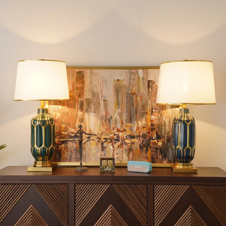 Home Decorative Bedside Living Room Chinese Classic Blue Ceramic Table Lamp