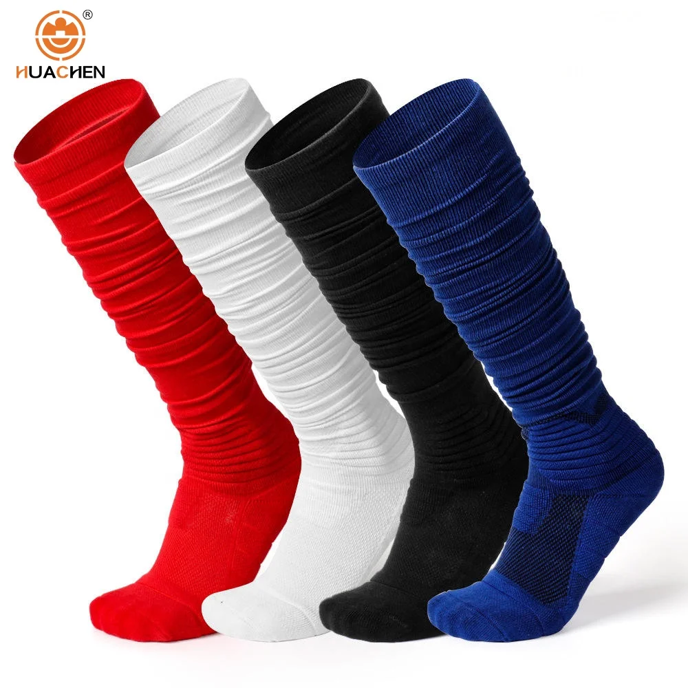 HUACHEN Sports Classical Scrunch Football Socks Padded Wrinkle Socks For Women Men Youth