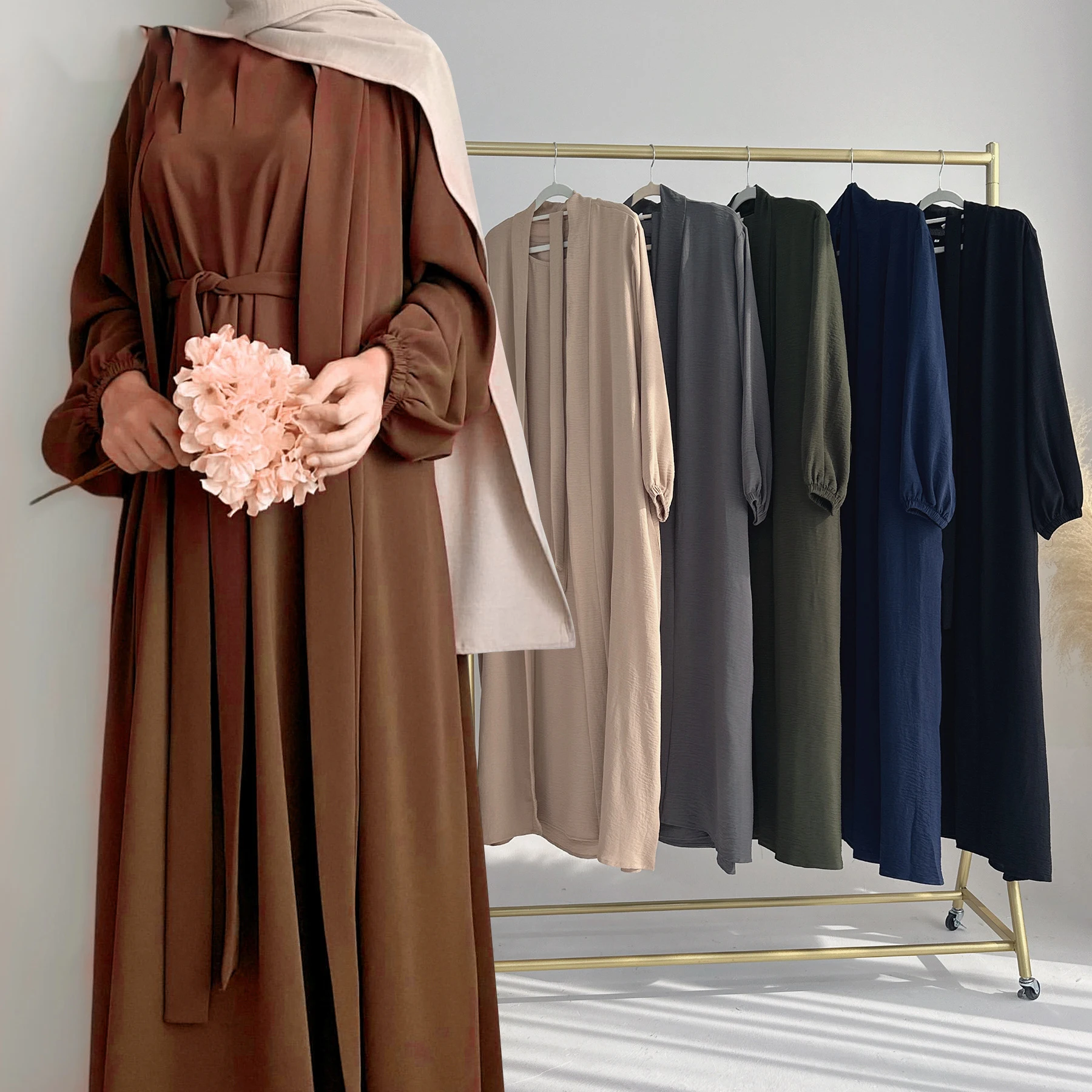 Custom Spot Dubai Solid Colour Muslim Suit abaya Niqab Burqa Two Piece abaya Fashion Modest Suit