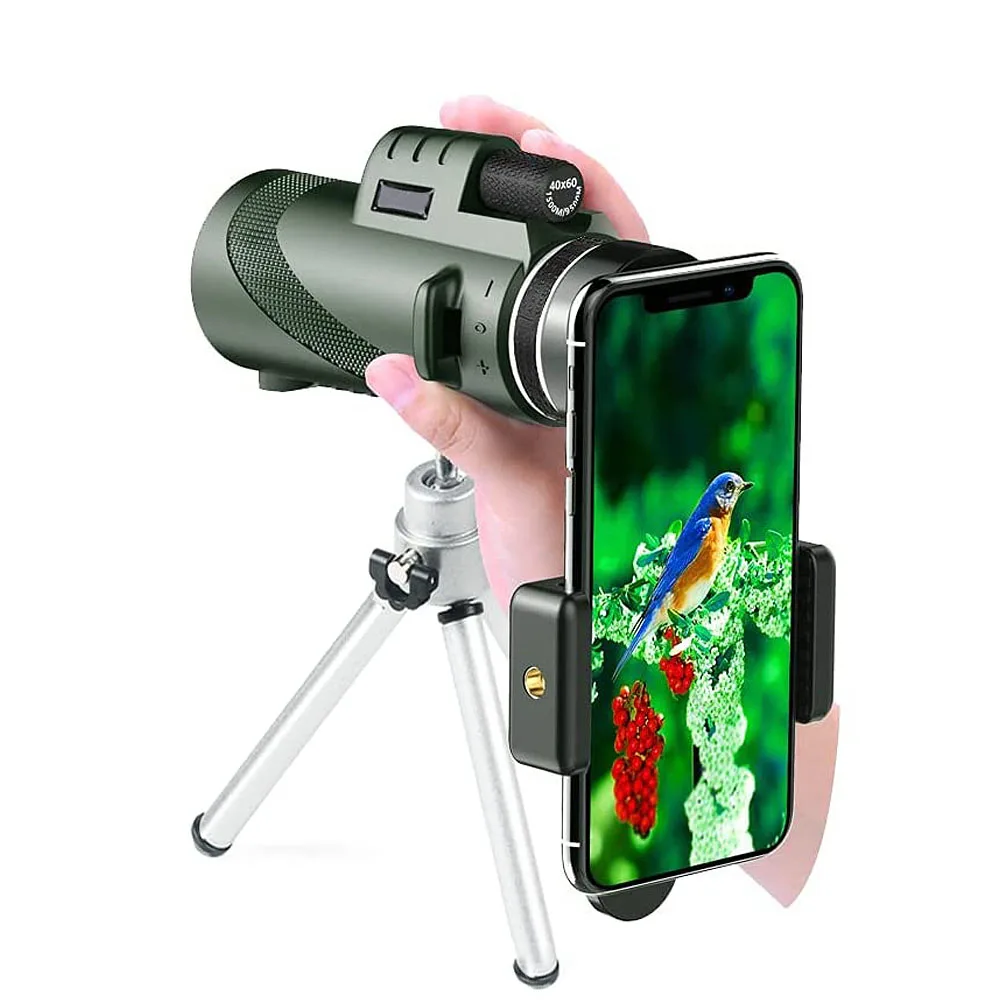40x60 80x100 Monocular Telescope with Phone Adapter & Tripod  Waterproof low light Night Vision for Smartphone