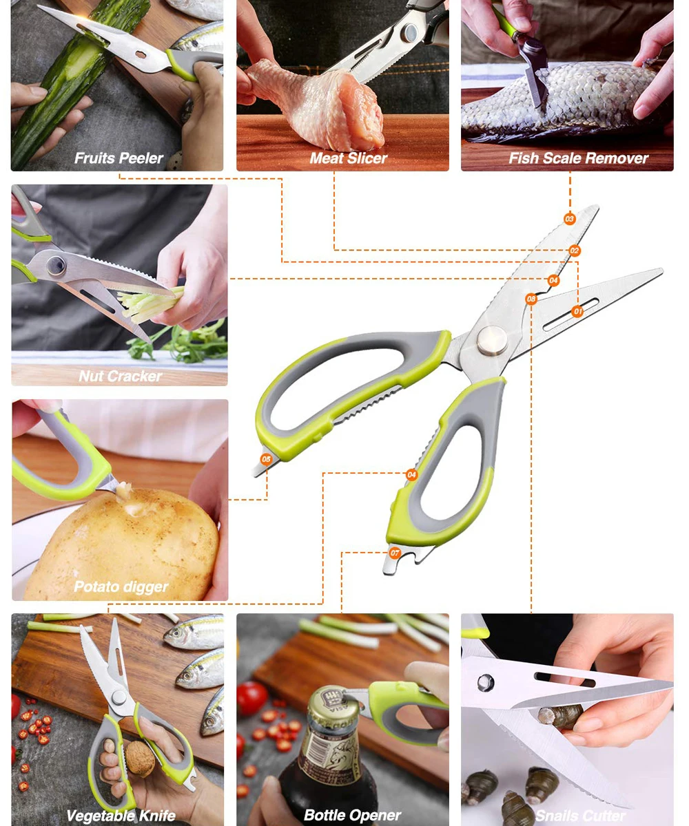 Household Heavy Duty 3Cr13 Stainless Steel with Magnetic Holder Multi-purpose Kitchen Scissors Kitchen Poultry Shears
