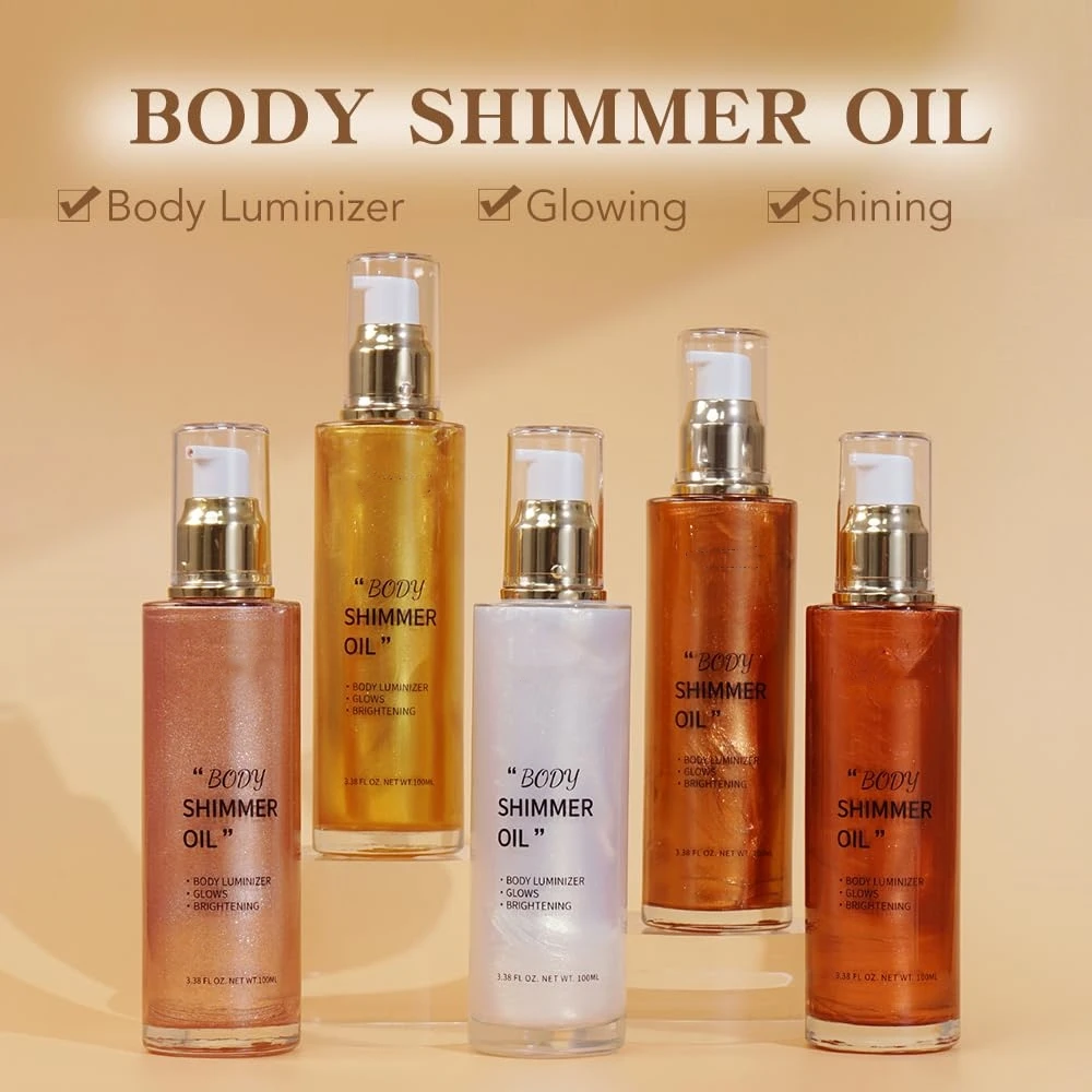 Waterproof Oil Body Shimmer Bronze Golden for Body Face Liquid Body Highlighter Oil