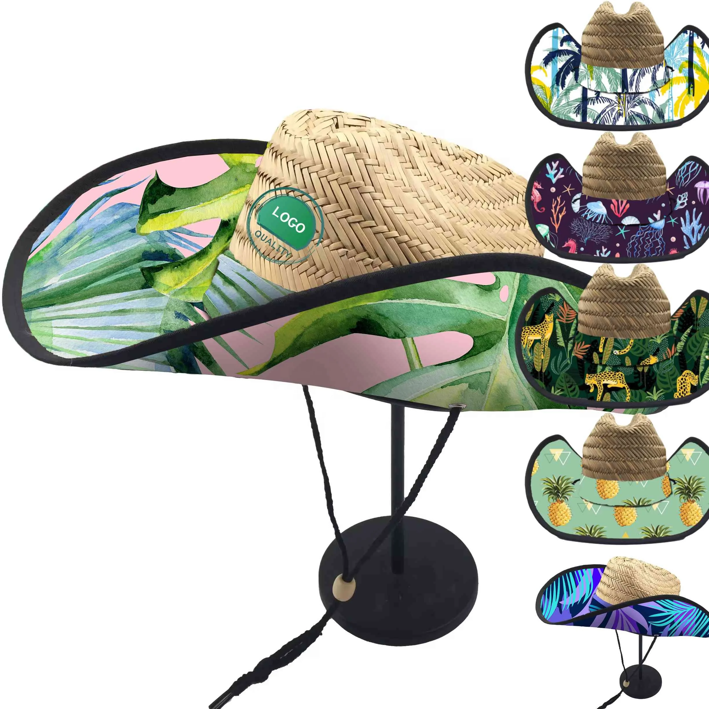 CUSTOM LOGO adult surfing men unisex uv sun womens summer natural sombreros de paja lifeguard life guard straw hat for men women