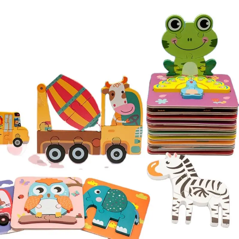 Wholesale custom Kids Creative Wooden Animal Jigsaw Puzzle Games Children Early Educational Games Parent-child Games Toy