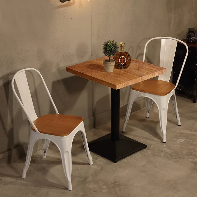 Factory Cheap Durable Industrial Stackable Vintage Metal Restaurant Dining Tolixes Chairs Table Set Pine Wood