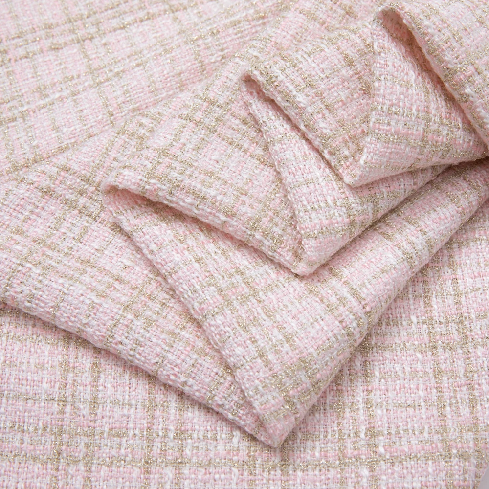 Factory direct sale luxury hot sale woolen tweed fabrics cotton for dress coat wool looking grid fabric