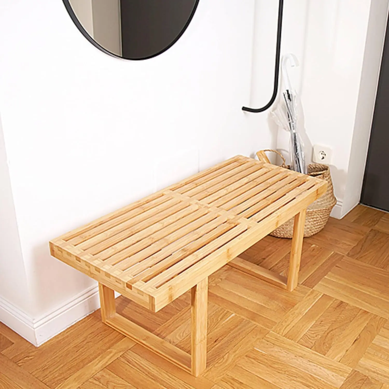 Natural Slat Entryway Bench  Portable Bamboo Stool Wooden Bench for Dining Bedroom Living Room Kitchen Hallway
