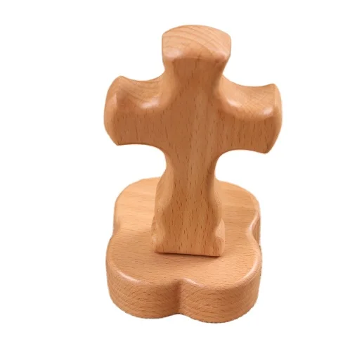 Vintage wood beech round base cross one molding solid wood decoration removable creative car pendant simple fashion accessories