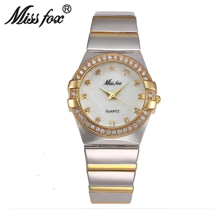 MissFox V280  Fashion Watches Women Fashion Luxury Watch Ladies Gold Wrist Watch 2017 Famous Brand Logo Pearl Shell Five Star