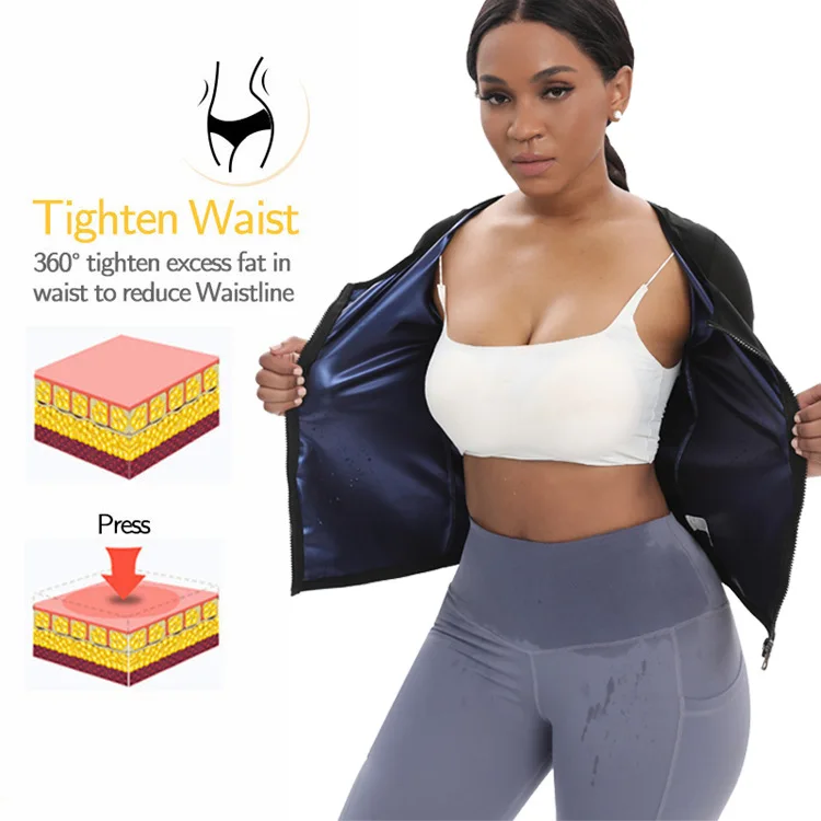 Sauna Suit for Women Weight Loss Sauna Shirt for Women Sweat Suit Waist Trainer Vest Fitness Body Shaper Zipper