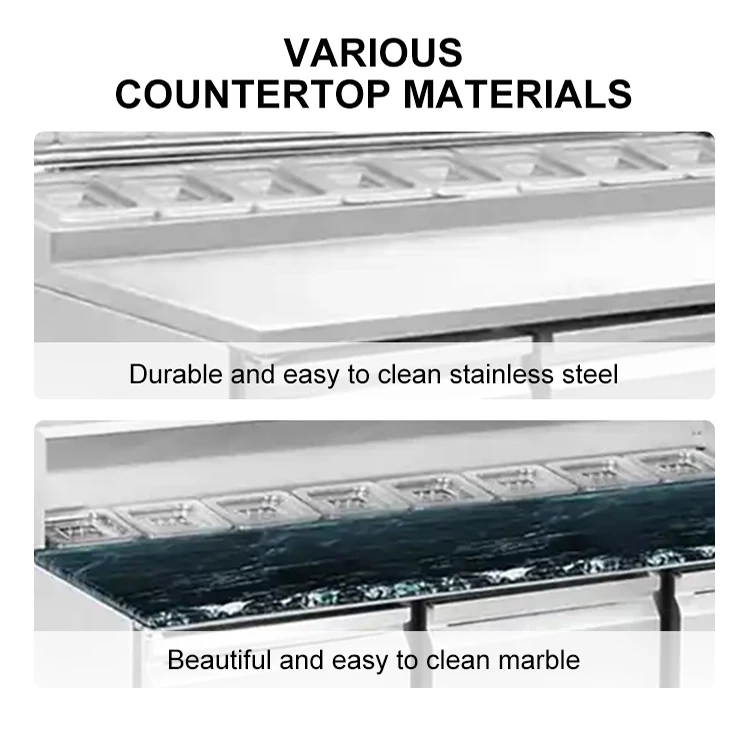 Industrial Pizza and Salad Workbench Cylinder Sandwich Prep Table Glass Cover Refrigerated Display Cabinet for Buffet