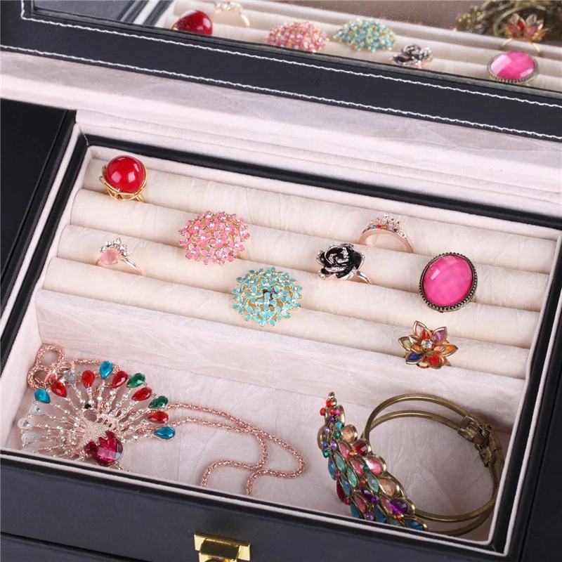 Rectangle Black Faux Leather Creative Packaging Box Customized Jewelry Box For Jewelry