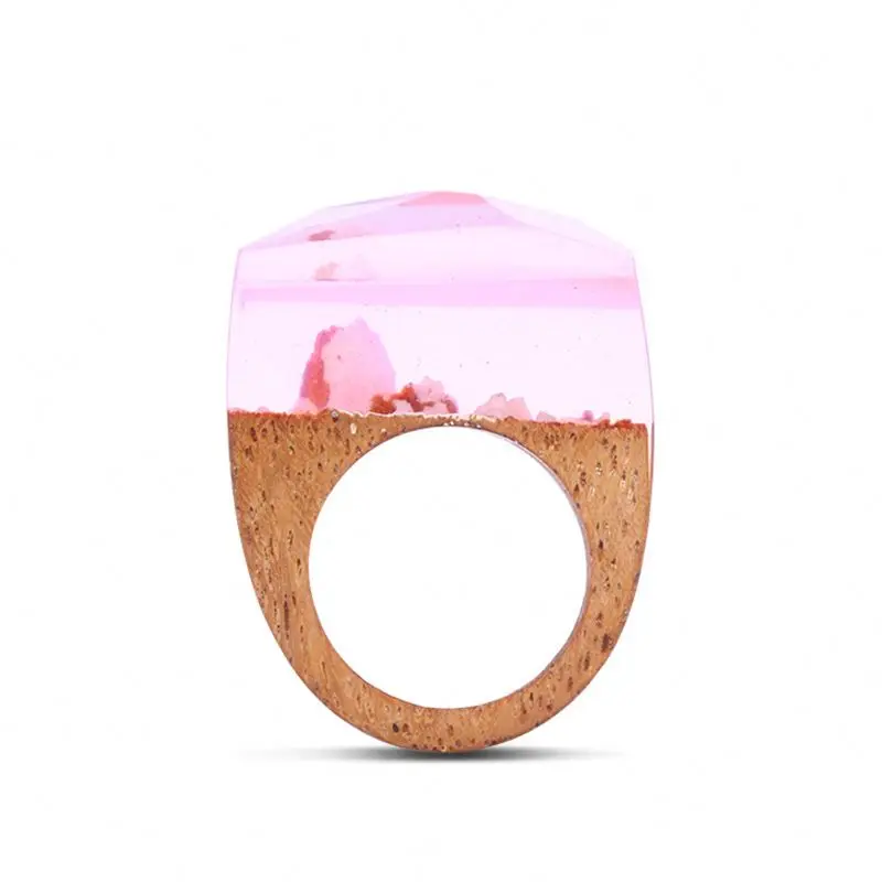 2023 Unique Pink Resin Wood Rings Movies Magical Mystery Scenery Inside Handmade Forest Wooden Tree Ring