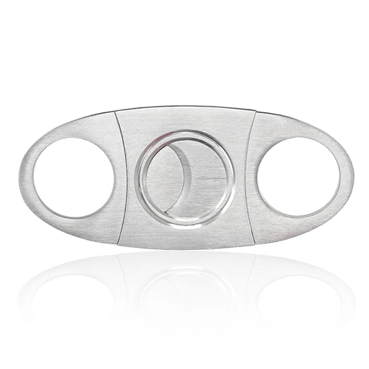 Оптовая продажа, роскошный Пользовательский логотип, двойной край, нержавеющая сталь, серебряные аксессуары для сигар, инструменты, портативный резак для сигар