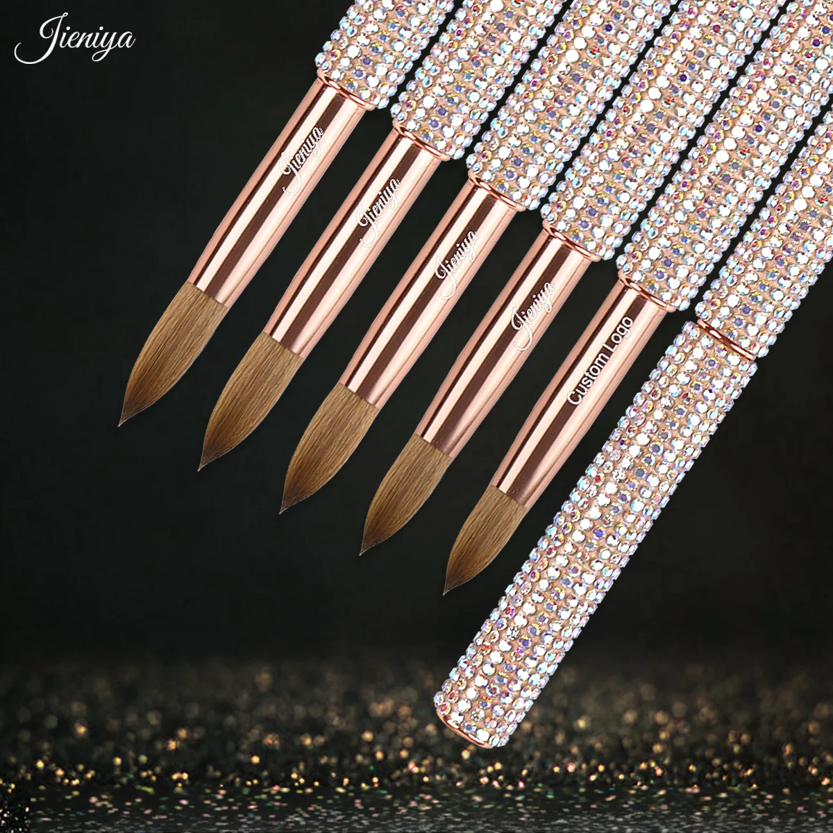 Rhinestones decorated non-slip stylish shiny handle kolinsky hair acrylic brush for acrylic nails
