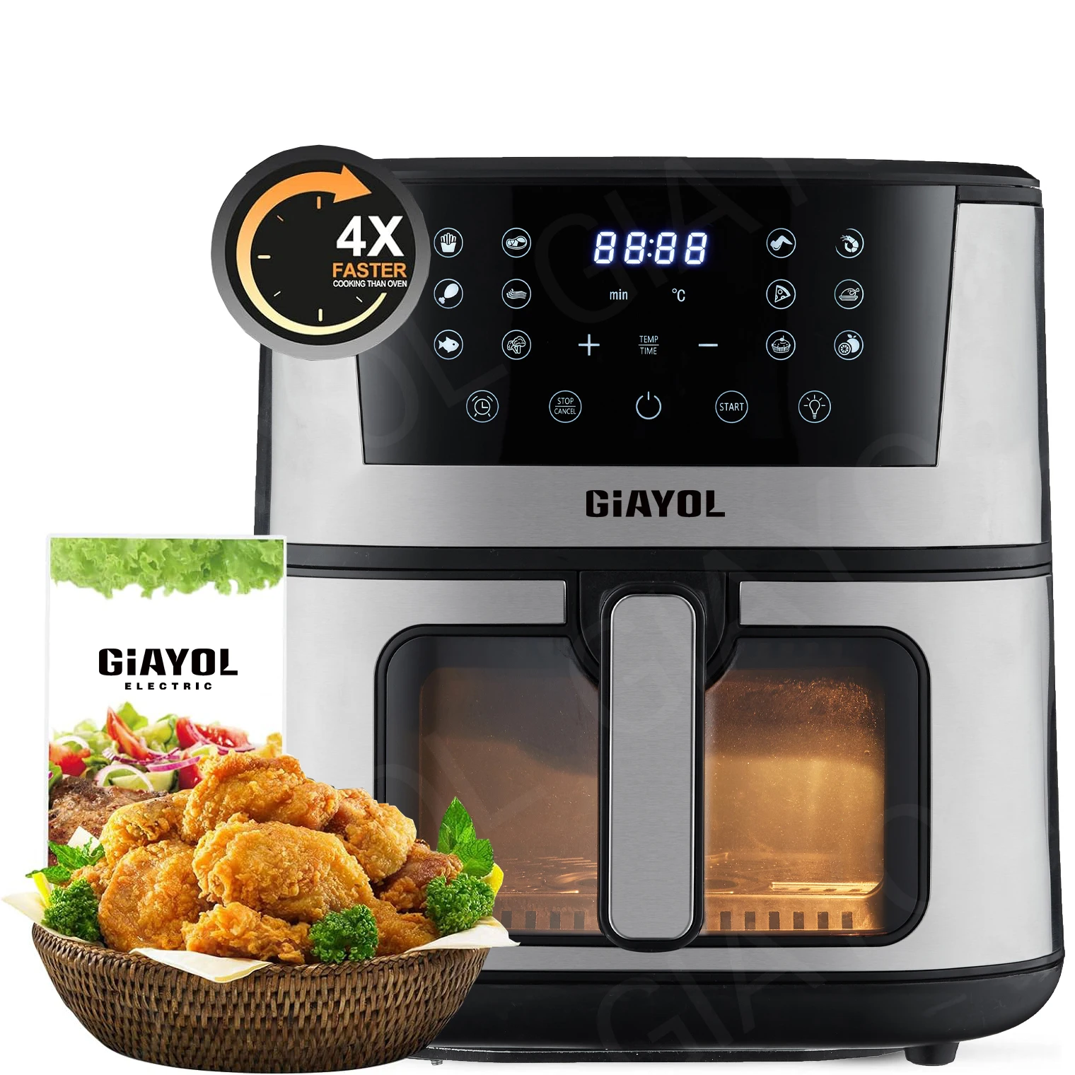 1800W most popular 8L visible factory price good quality window air fryer wifi control digital stainless steel air fryer