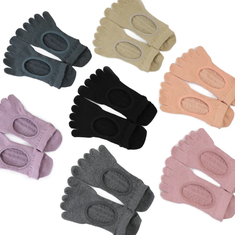 custom logo solid color cotton professional sports Pilates yoga socks good grip for women 5 toes non slip Ballet dance socks