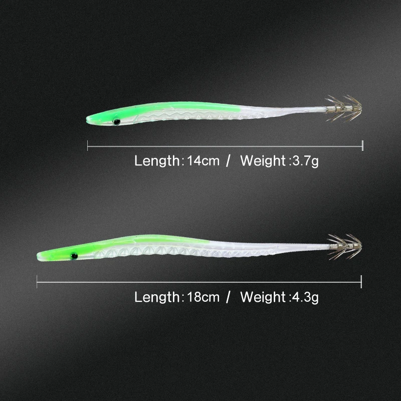 Squid Stick Soft Lure  Octopus Squid Lure Kit Double Hook Tail Luminous 14Cm/3.7G  Squid Luminous Soft Lure