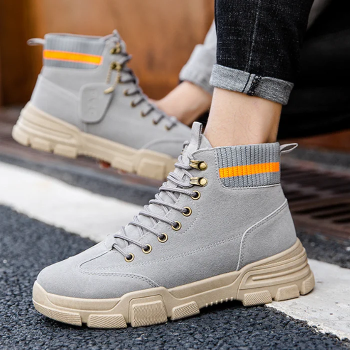 Autumn winter men lace up work boots casual ankle boots non-slip breathable shoes