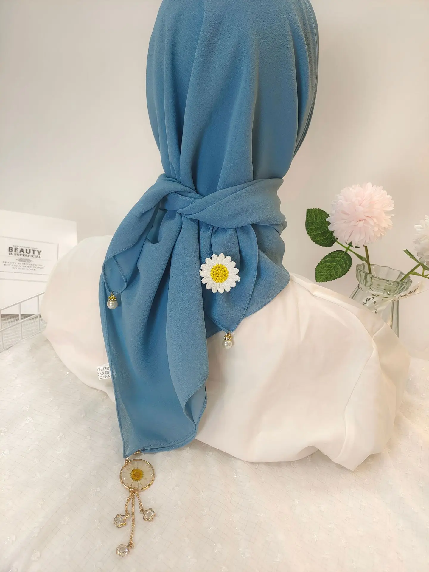 Wholesale Muslim Instant Hijab Ready To Wear Islamic Shawls Turban with Flowers Scarfs Chiffon Head Wrap